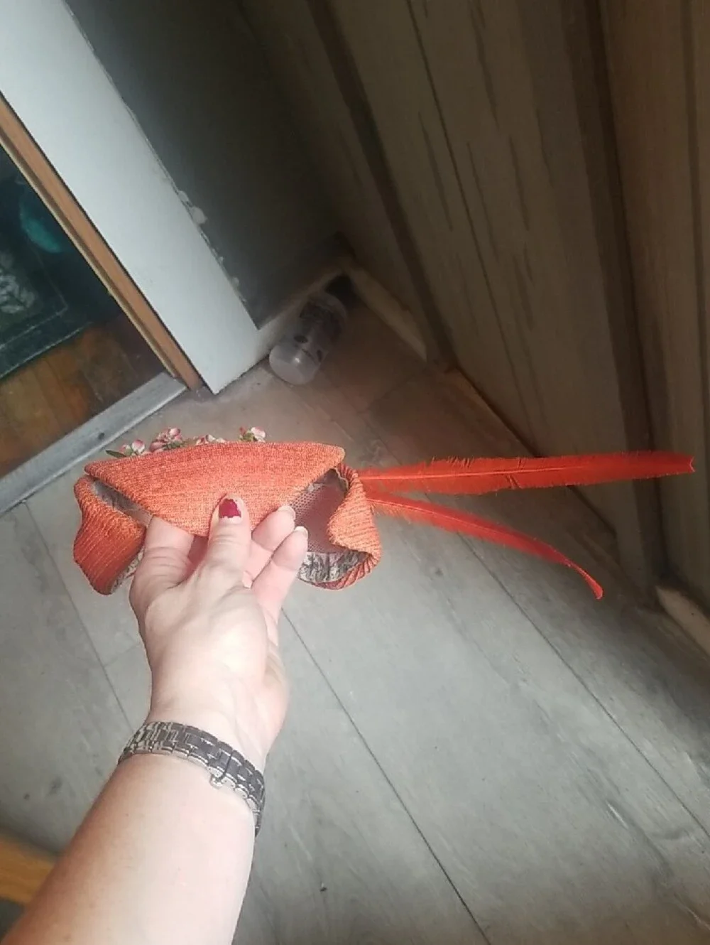 Vintage Tangerine Orange Floral Feather Pillbox Hat